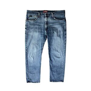Lee Premium Mens Jeans 38x30 Used Blue Stretch Denim Straight Fit Well Worn
